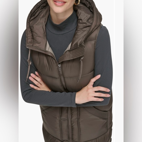 Andrew Marc | Kerr Hooded Longline Puffer Vest Chocolate size Medium - Picture 4 of 16